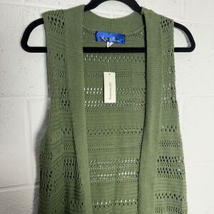 Blue Rain Francescas Green Pointelle Knit Longline cottagecore Vest Small NWT